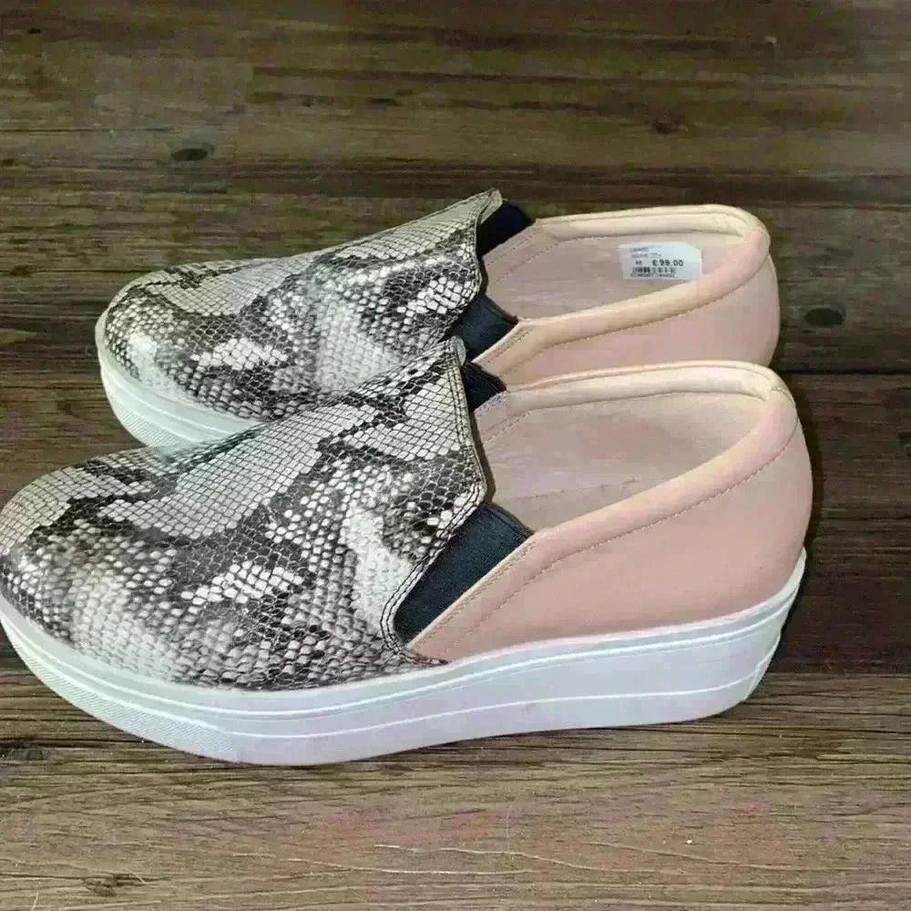 Kurt Geiger Pink & Snake-Print Platform Slip-On Sneakers
